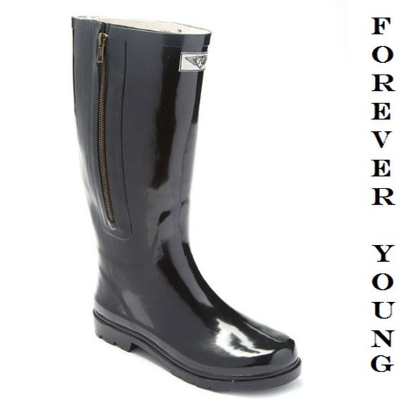 Forever Young Shoes - Women Tall Rain Boots with Zipper, #6035, Black